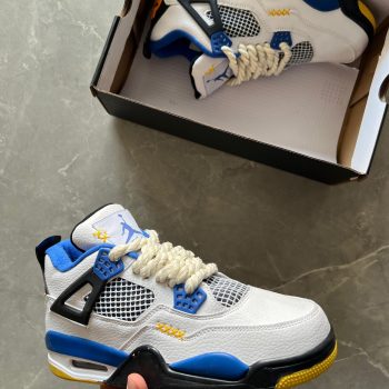 Jordan 4 Retro White and Blue Chunky Lace