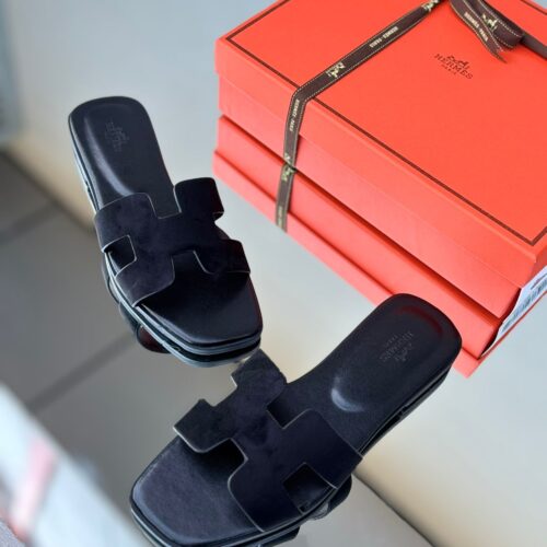 Hermes Flat Slippers Black